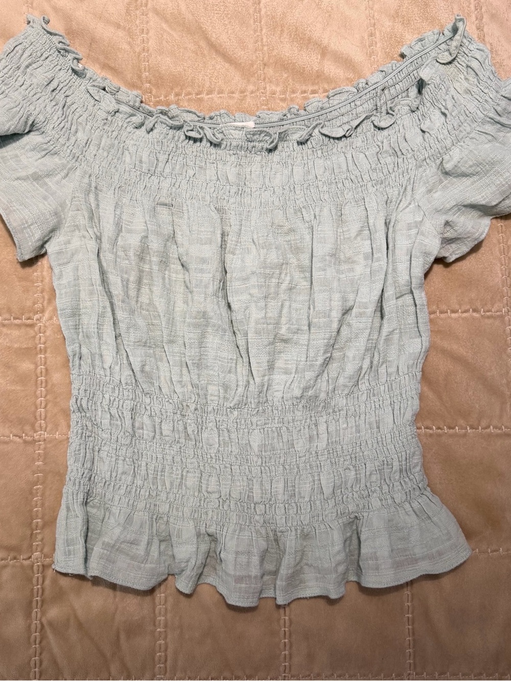 Cotton Candy LA Mint Green Smocked Milkmaid Off Shoulder Peplum Top L